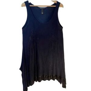 INC Navy Blue Beaded‎ Asymmetrical Tunic Sleeveless Top